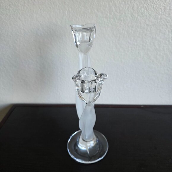 2 Mikasa Spring Aria 10" Tall Double Tulip Candle Holders Clear & Frosted Glass - Picture 7 of 11